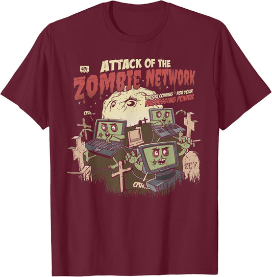 Zombie Network Funny Cybersecurity Infosec Hacker Halloween T-Shirt - T-Shirt | Maroon