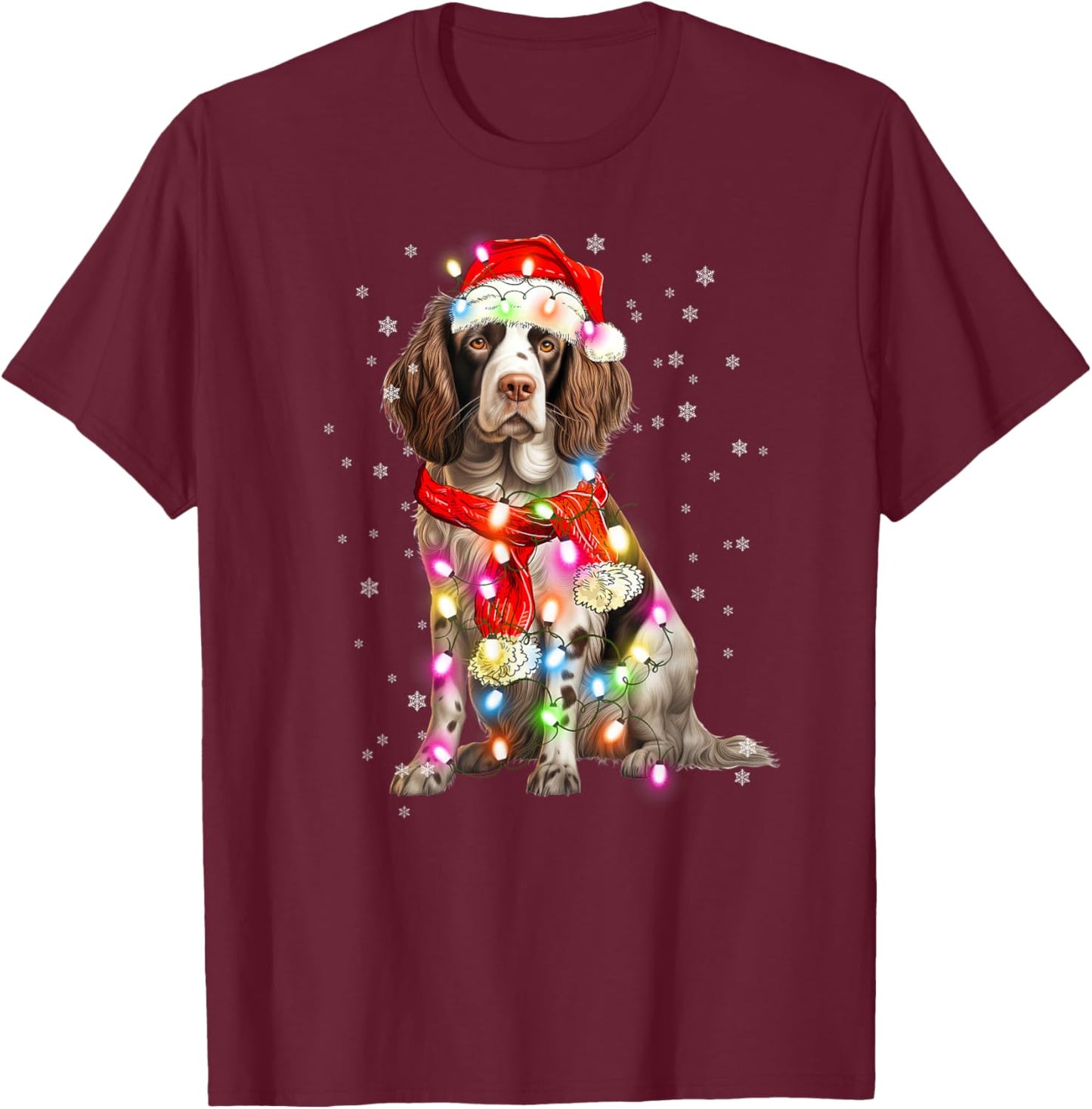 Santa Hat Spaniel English Springer T-Shirt - T-Shirt | Maroon