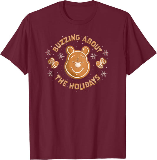 Disney Winnie the Pooh Gingerbread Buzzing About Holidays T-Shirt - T-Shirt | Maroon