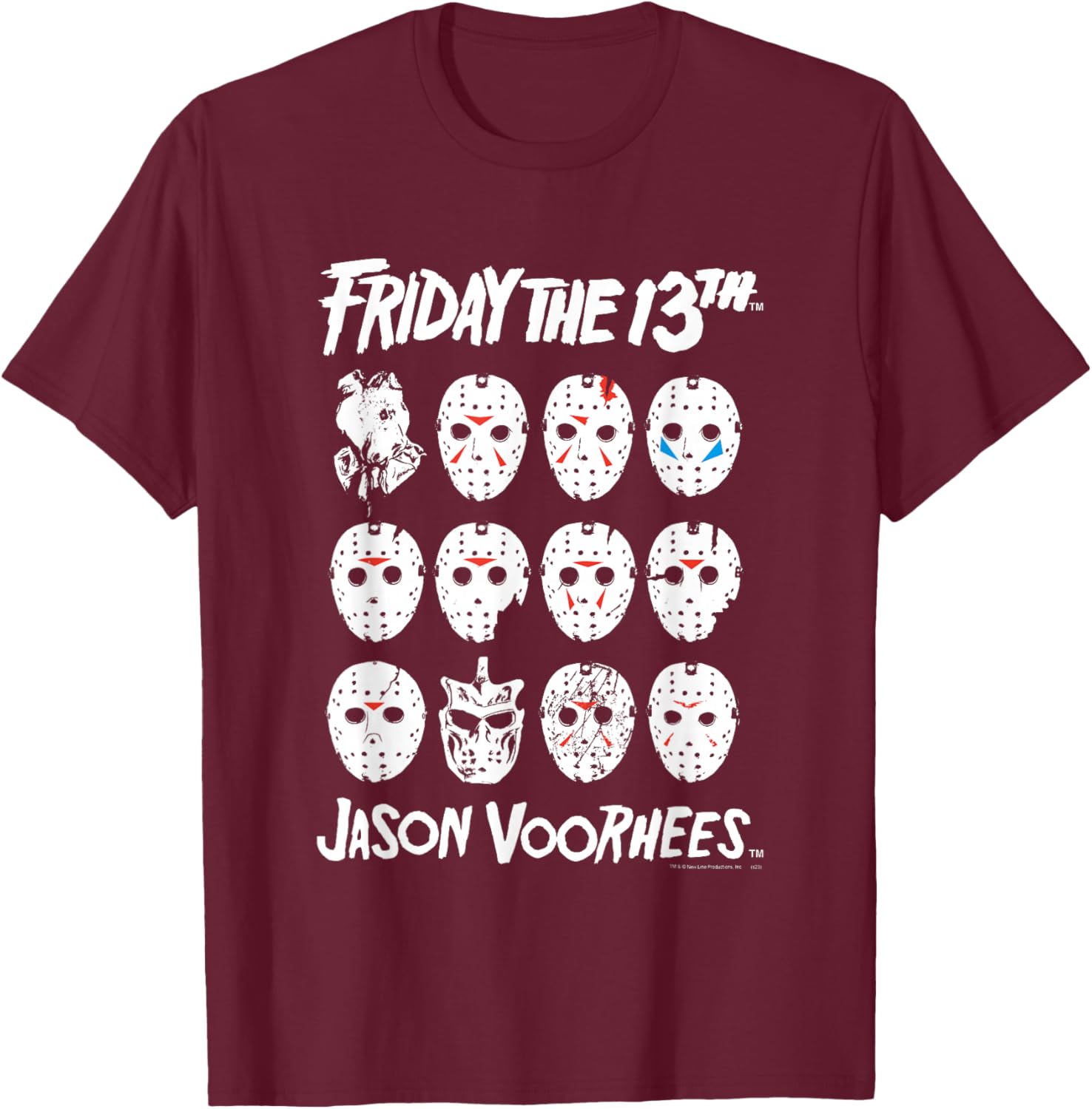 Friday The 13th The Masks of Jason Voorhees Horror Movie T-Shirt - T-Shirt | Maroon