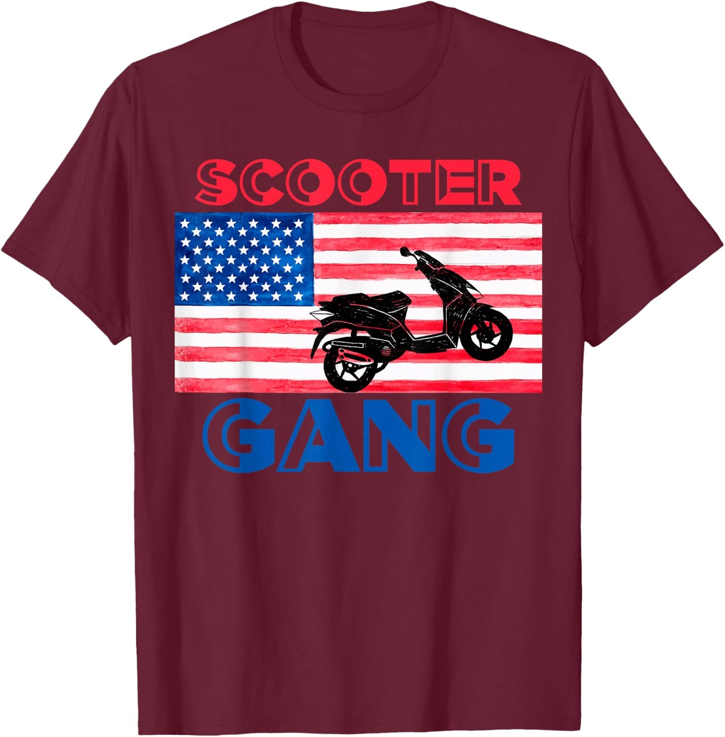 Scooter Gang Moped American Flag Motorcycle Gear T-Shirt - T-Shirt | Maroon