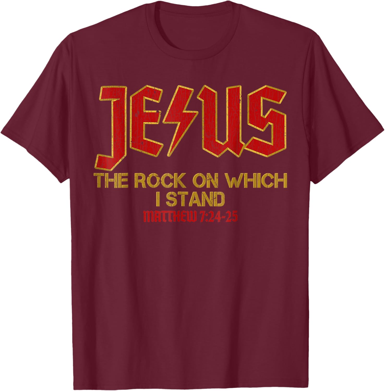 Vintage Retro Christian Jesus Rock Band Matthew 7:24 Retro V T-Shirt - T-Shirt | Maroon