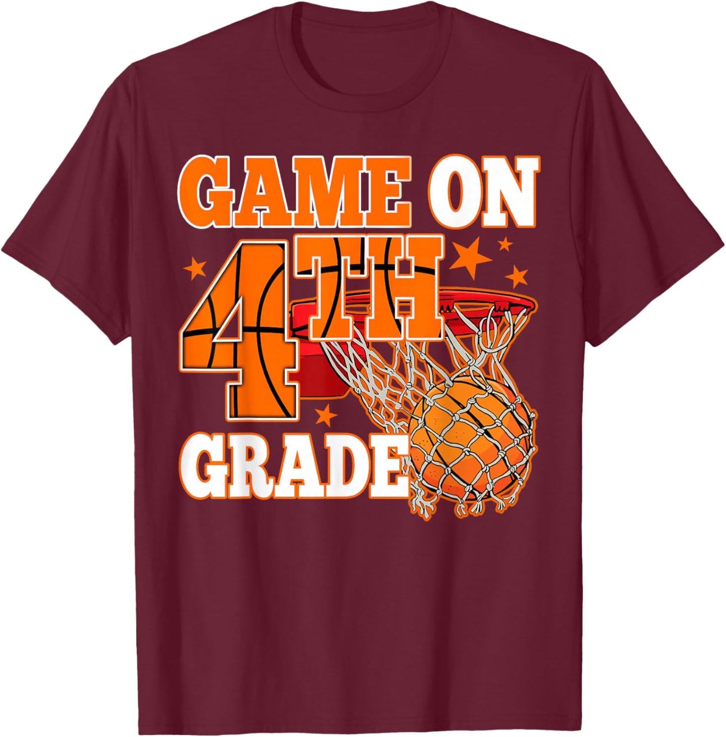 Boys Game On 4th Grade Basketball Back To School Teacher Kid T-Shirt - T-Shirt | Maroon