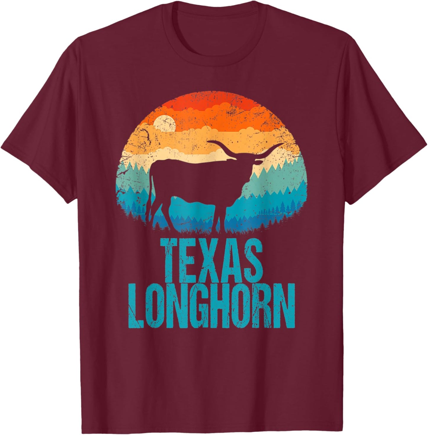 Texas Longhorn Cow Vintage Texan Cattle Herd Retro Star T-Shirt - T-Shirt | Maroon