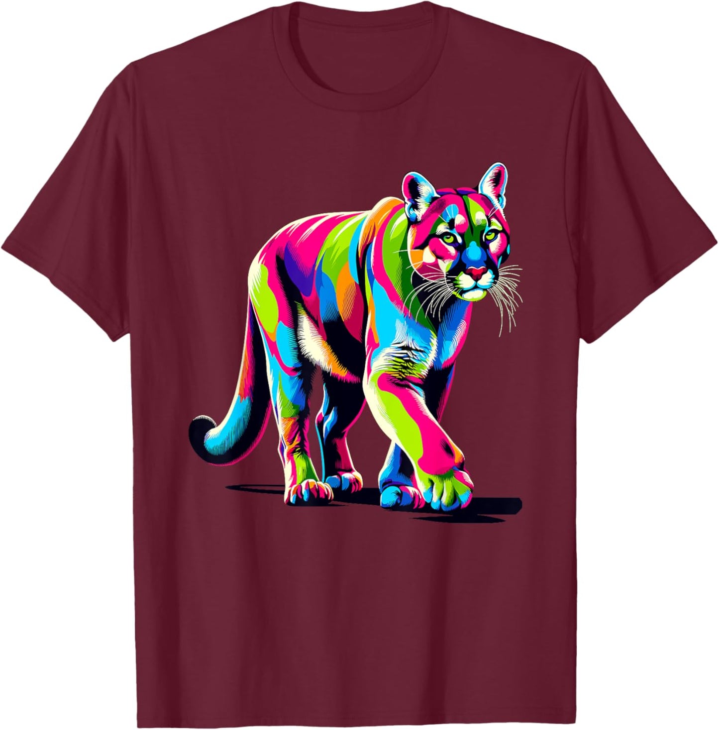 Colorful Pop Art Cougars Cougar Mountain Lion Puma T-Shirt - T-Shirt | Maroon