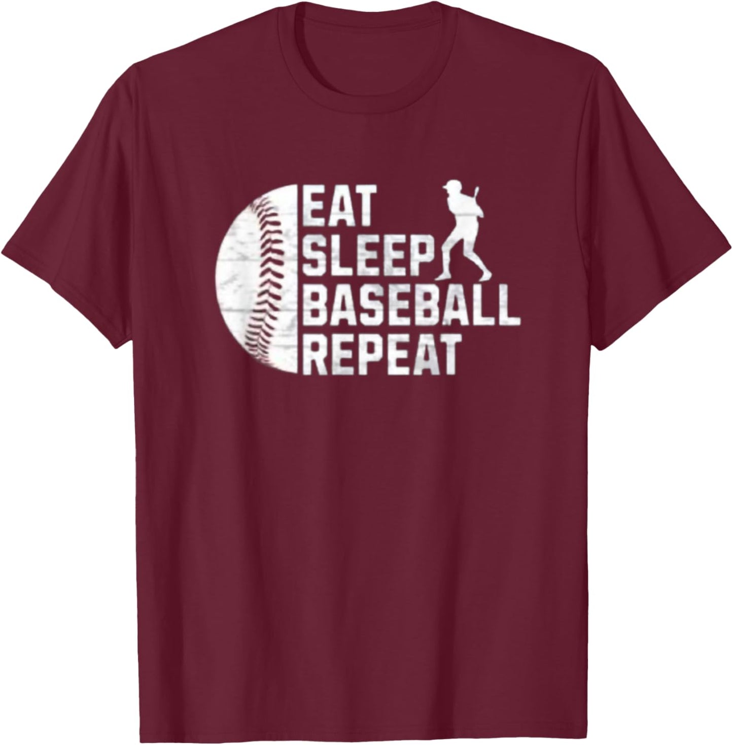 Eat Sleep Baseball Repeat Men Boys Kid Funny Baseball Player T-Shirt - T-Shirt | Maroon