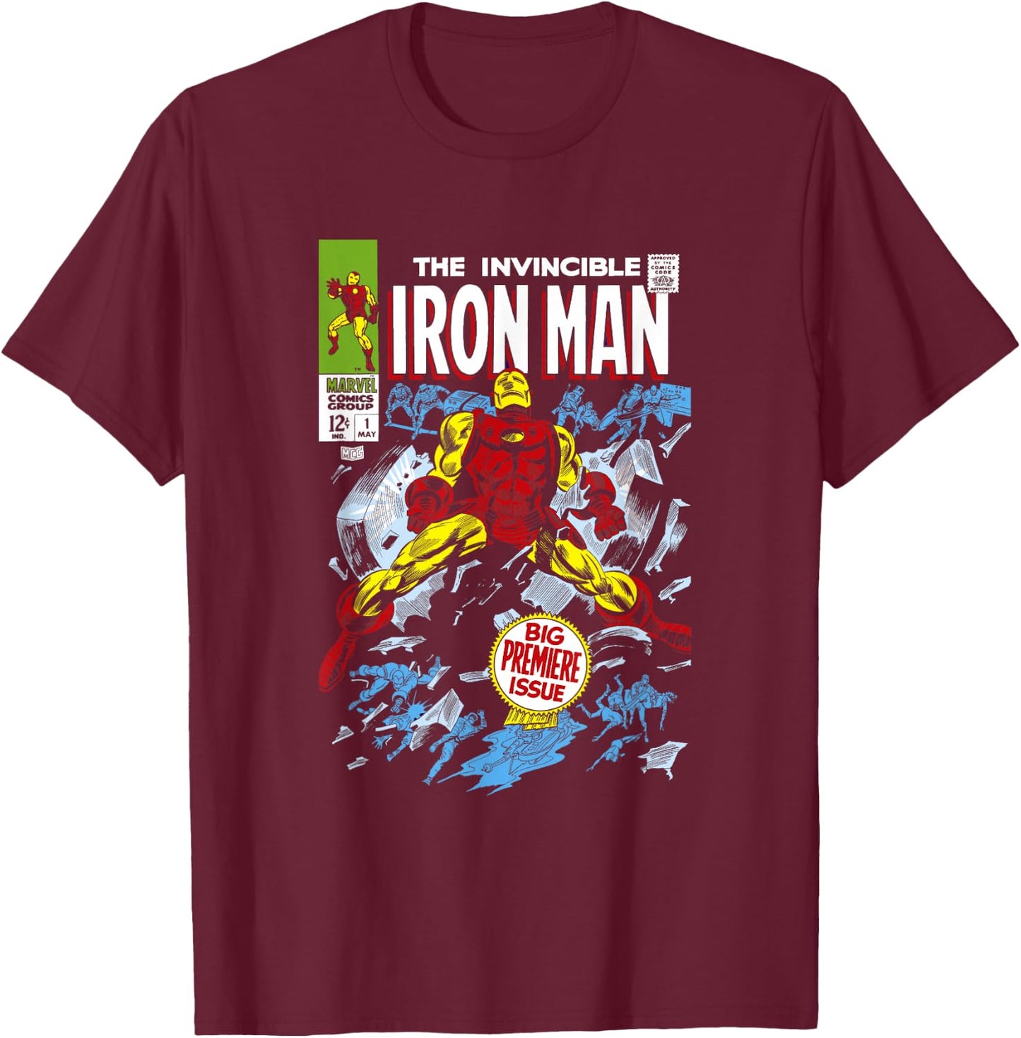Marvel Avengers Iron Man Big Premier Issue Classic Comic T-Shirt - T-Shirt | Maroon