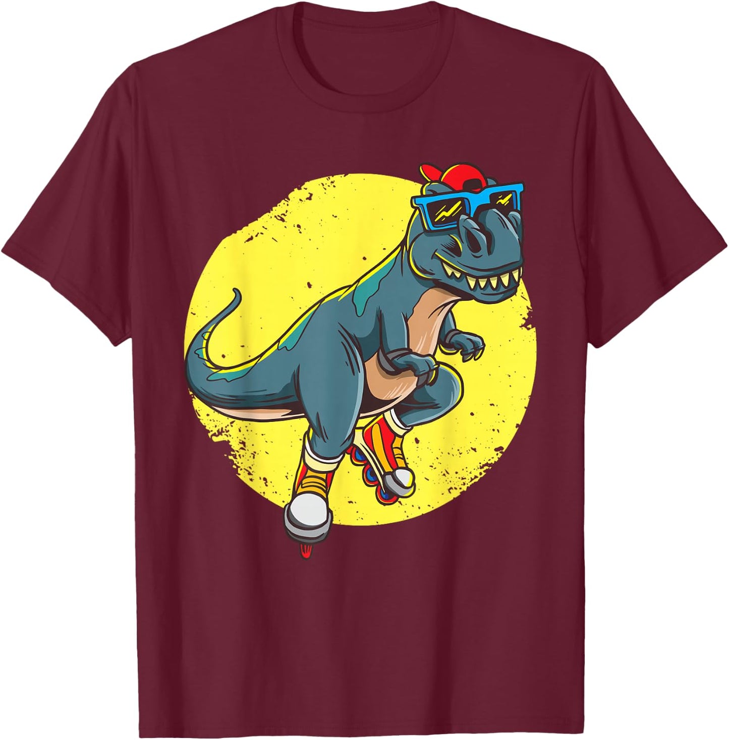Skating T-Rex - Cute Trex Dinosaur Rollerblades Skater T-Shirt - T-Shirt | Maroon