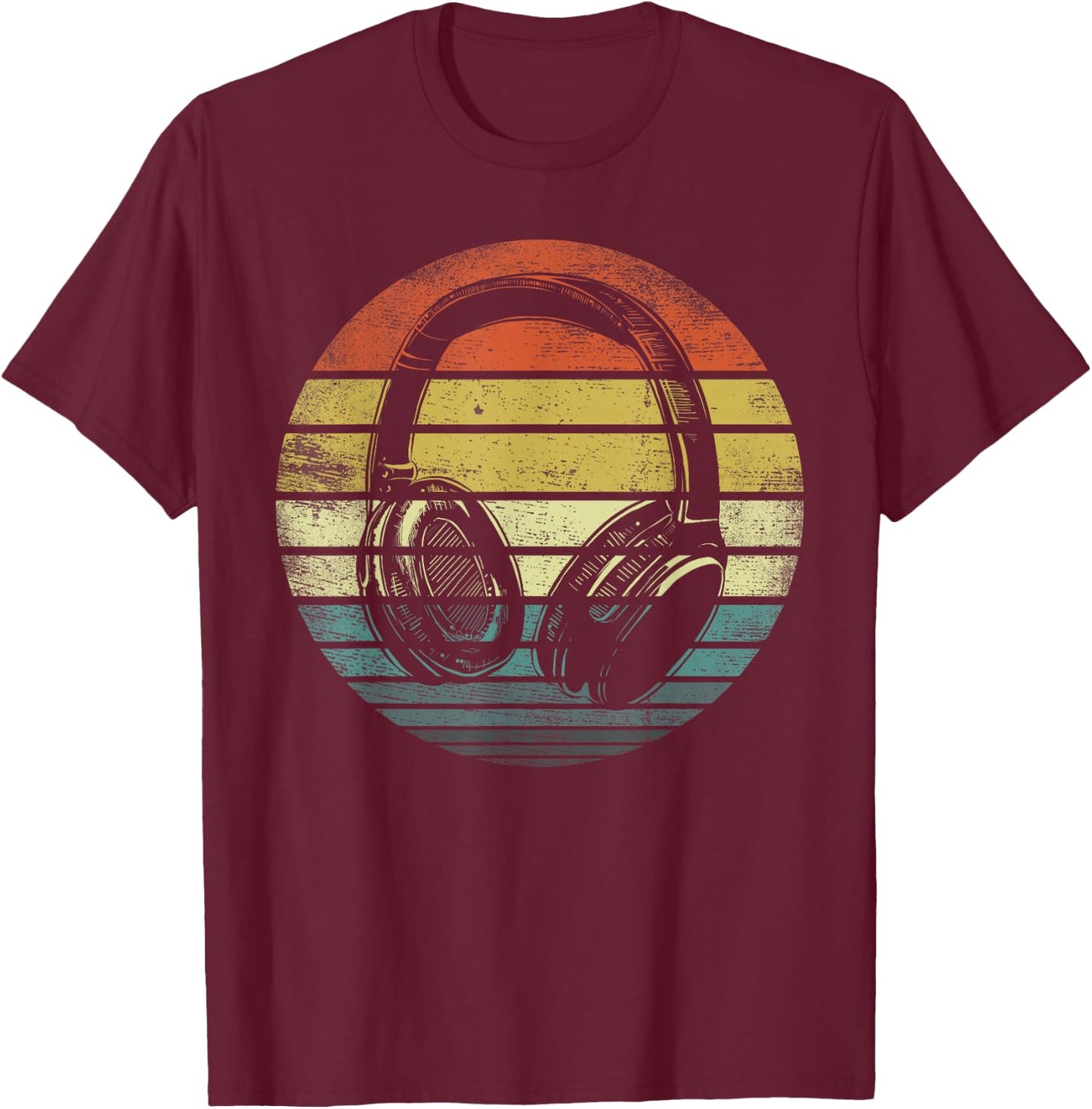 Music Lover Producer DJ Gifts Funny Retro Headphones Small T-Shirt - T-Shirt | Maroon