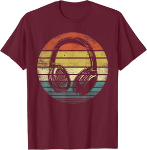 Music Lover Producer DJ Gifts Funny Retro Headphones Small T-Shirt - T-Shirt | Maroon