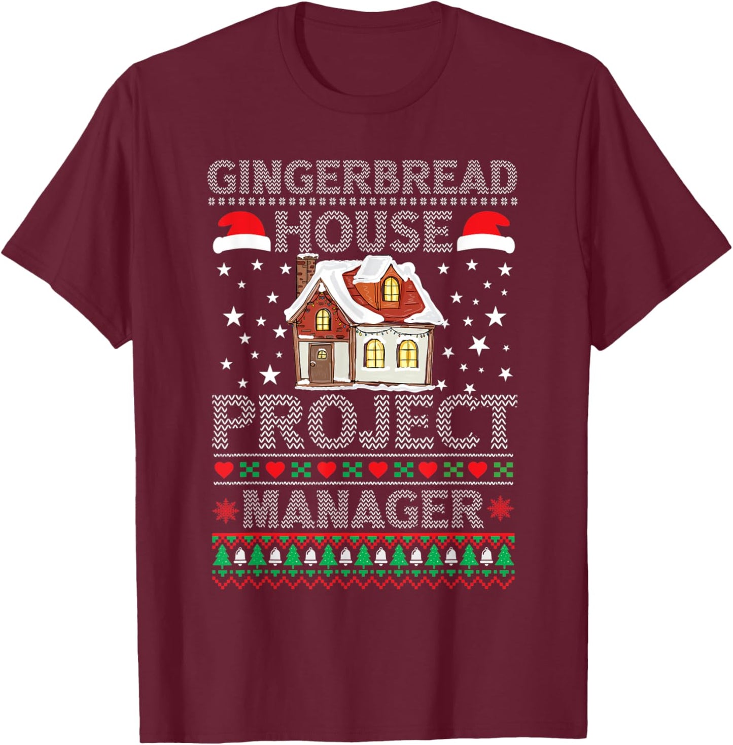 Official Gingerbread House Construction Crew Ugly Sweater T-Shirt - T-Shirt | Maroon