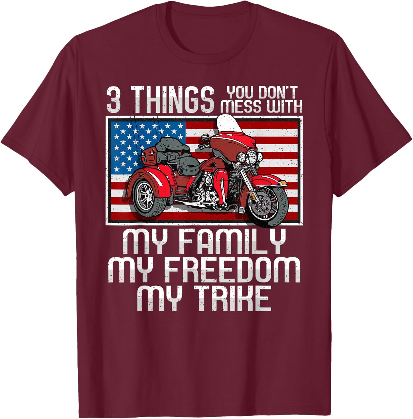 Motorcycle Trike American Biker Rules T-Shirt - T-Shirt | Maroon