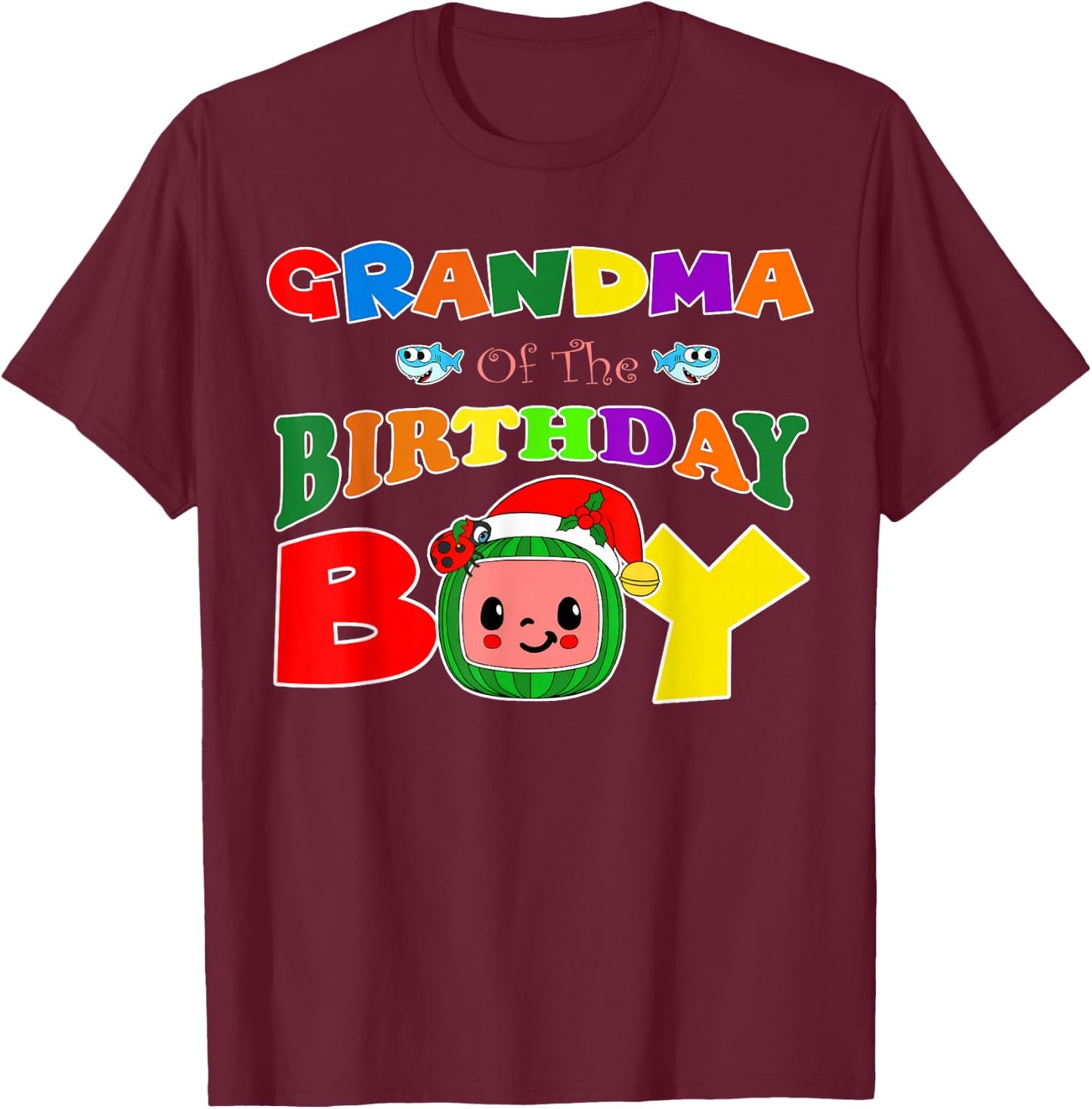 Grandma Of The Birthday Boy Funny Melon Family Matching T-Shirt - T-Shirt | Maroon