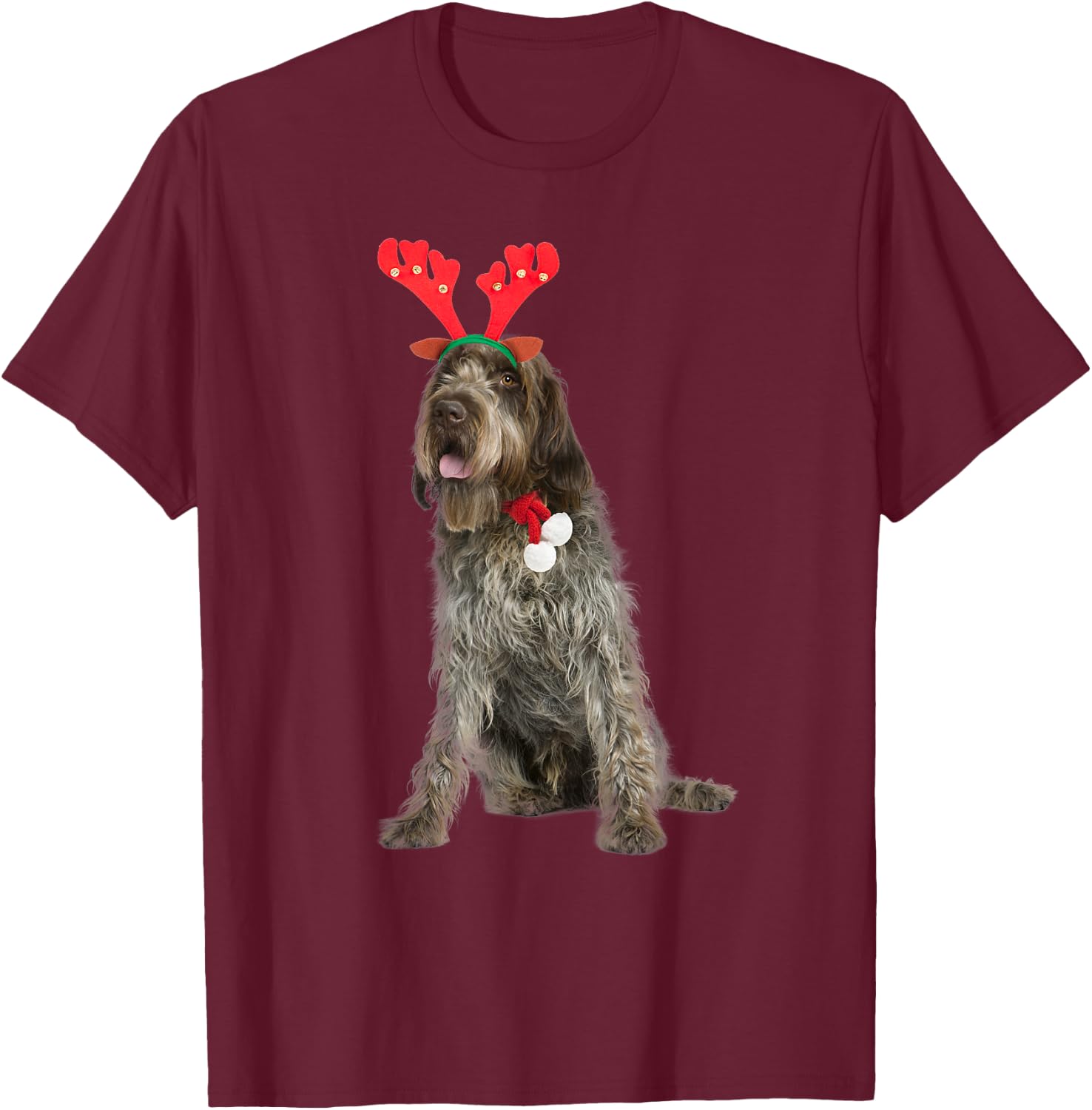 Wirehaired Pointing Griffon Reindeer Christmas Dog Men Women Kids T-Shirt - T-Shirt | Maroon