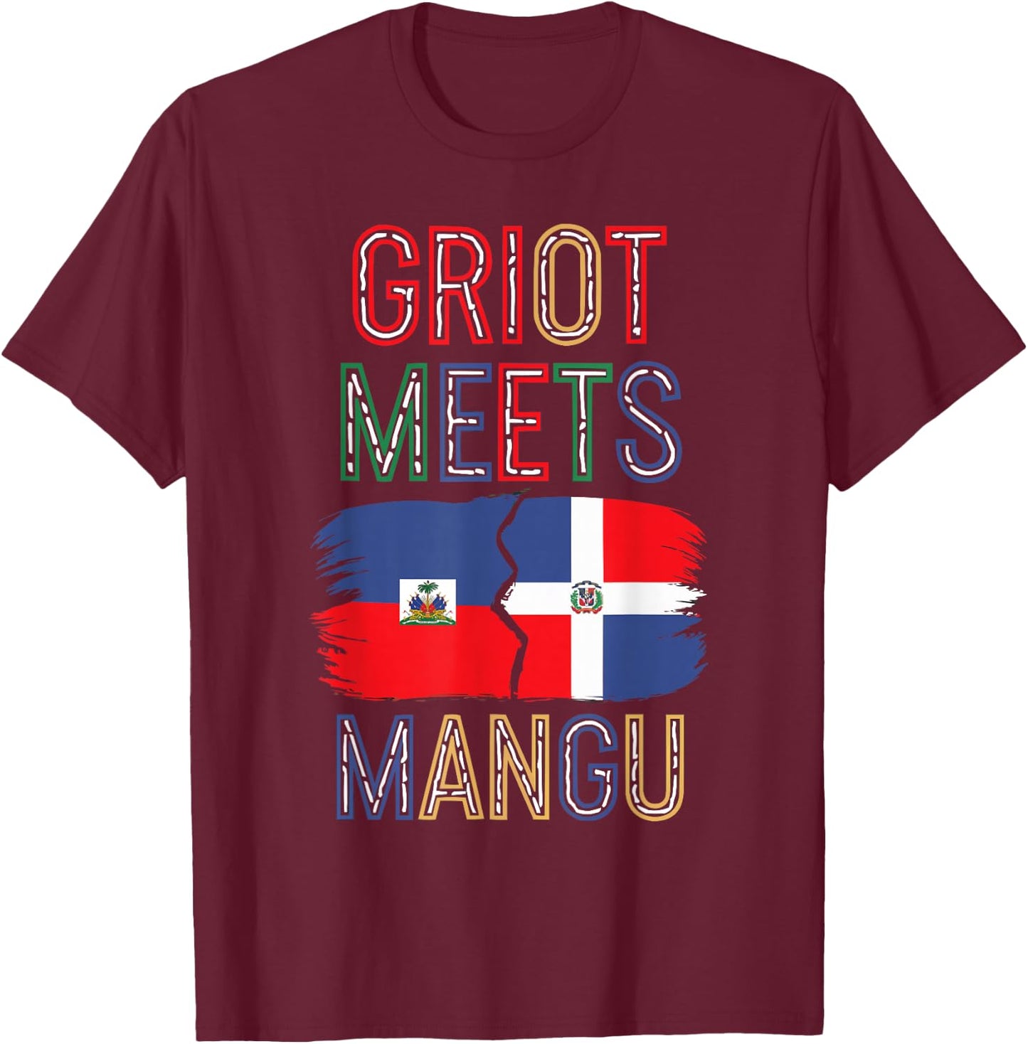 Half Haitian Half Dominican Republic Flag Haiti T-Shirt - T-Shirt | Maroon