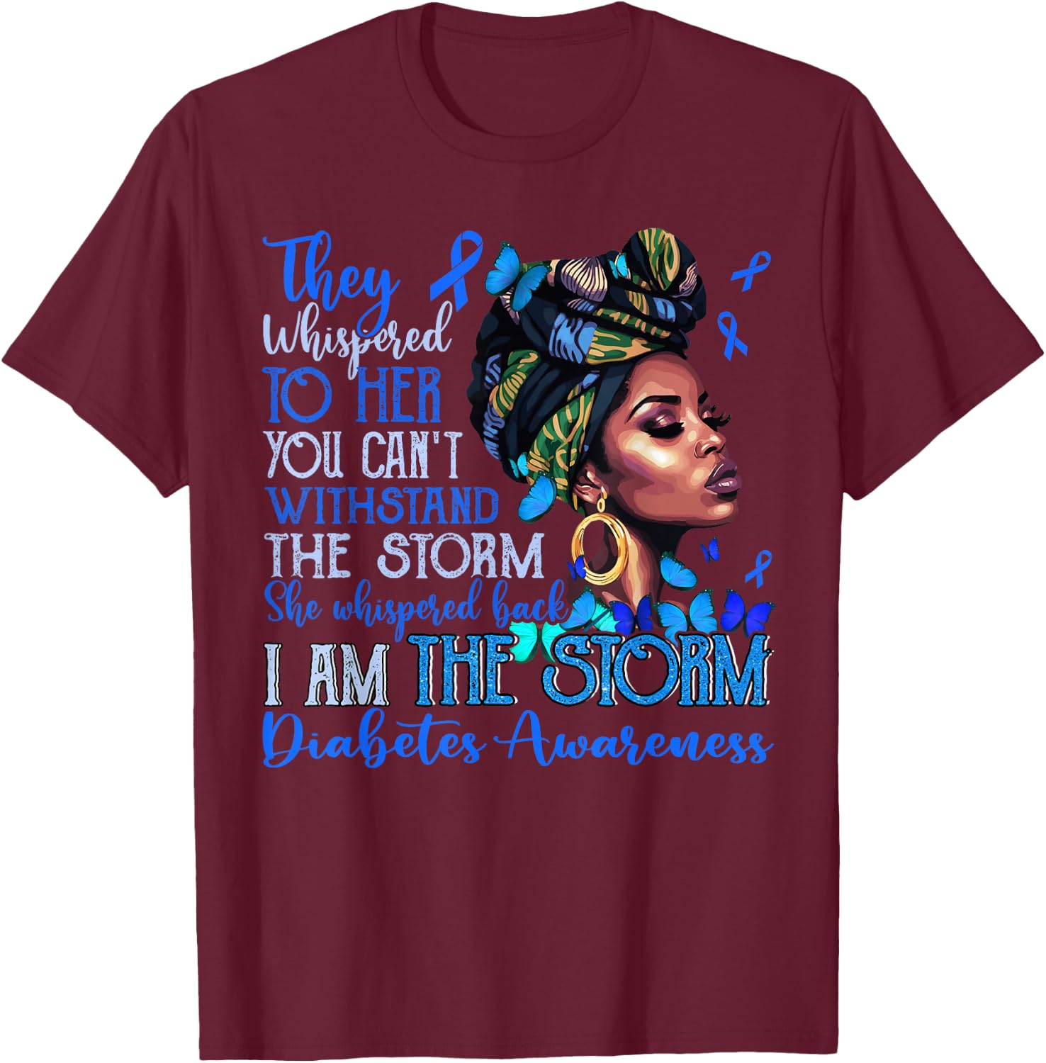 Black Women Motivation Support Diabetes Awareness Type 1 T-Shirt - T-Shirt | Maroon