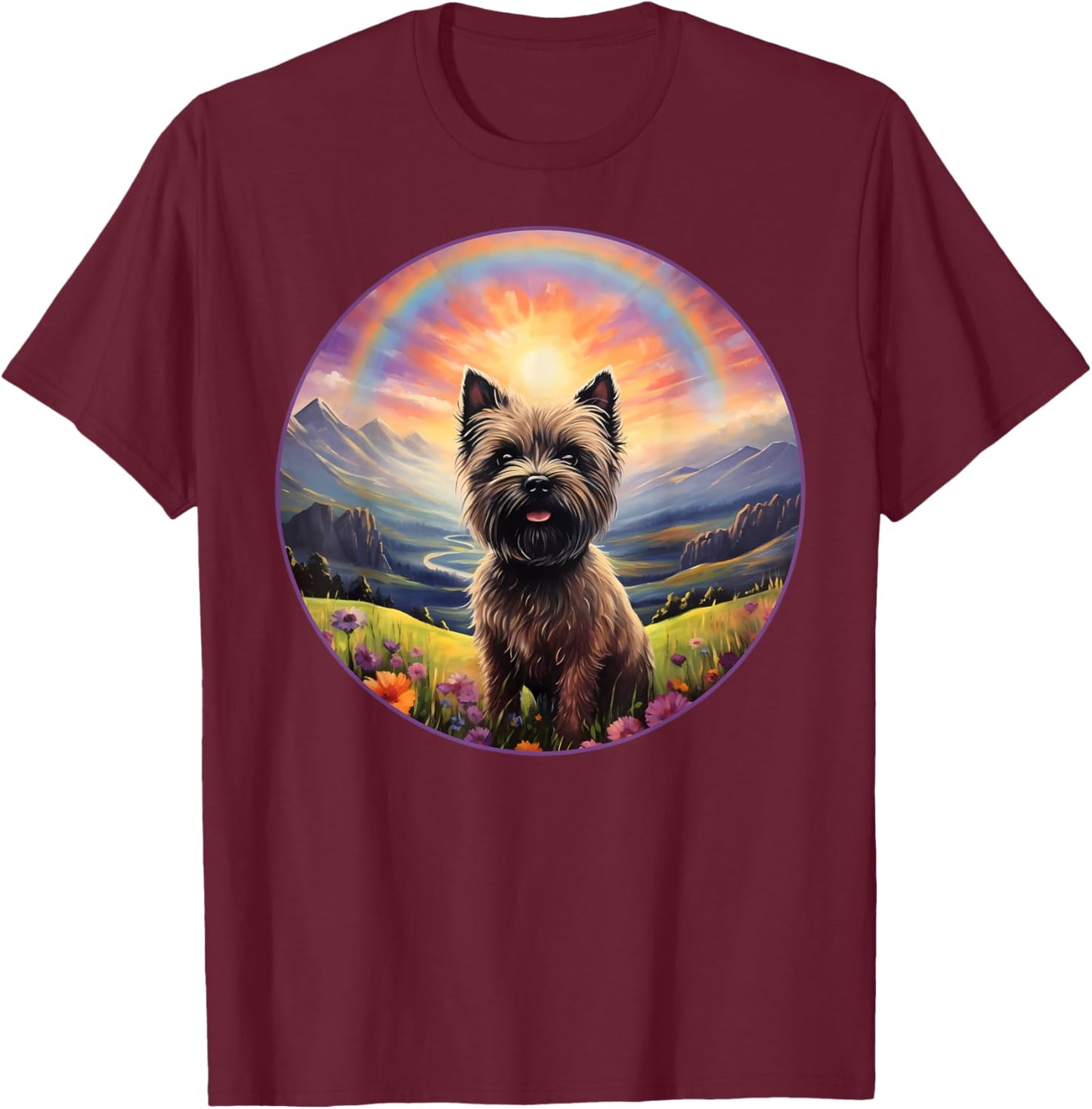 Cairn Terrier Rainbow Bridge Cute Memorial Puppy Dog Art Men Women Girls Kids T-Shirt - T-Shirt | Maroon