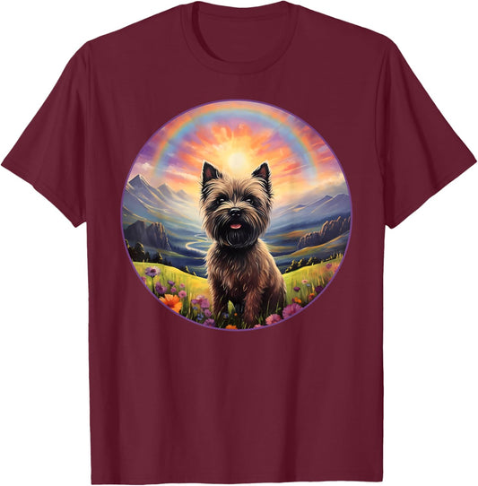 Cairn Terrier Rainbow Bridge Cute Memorial Puppy Dog Art Men Women Girls Kids T-Shirt - T-Shirt | Maroon