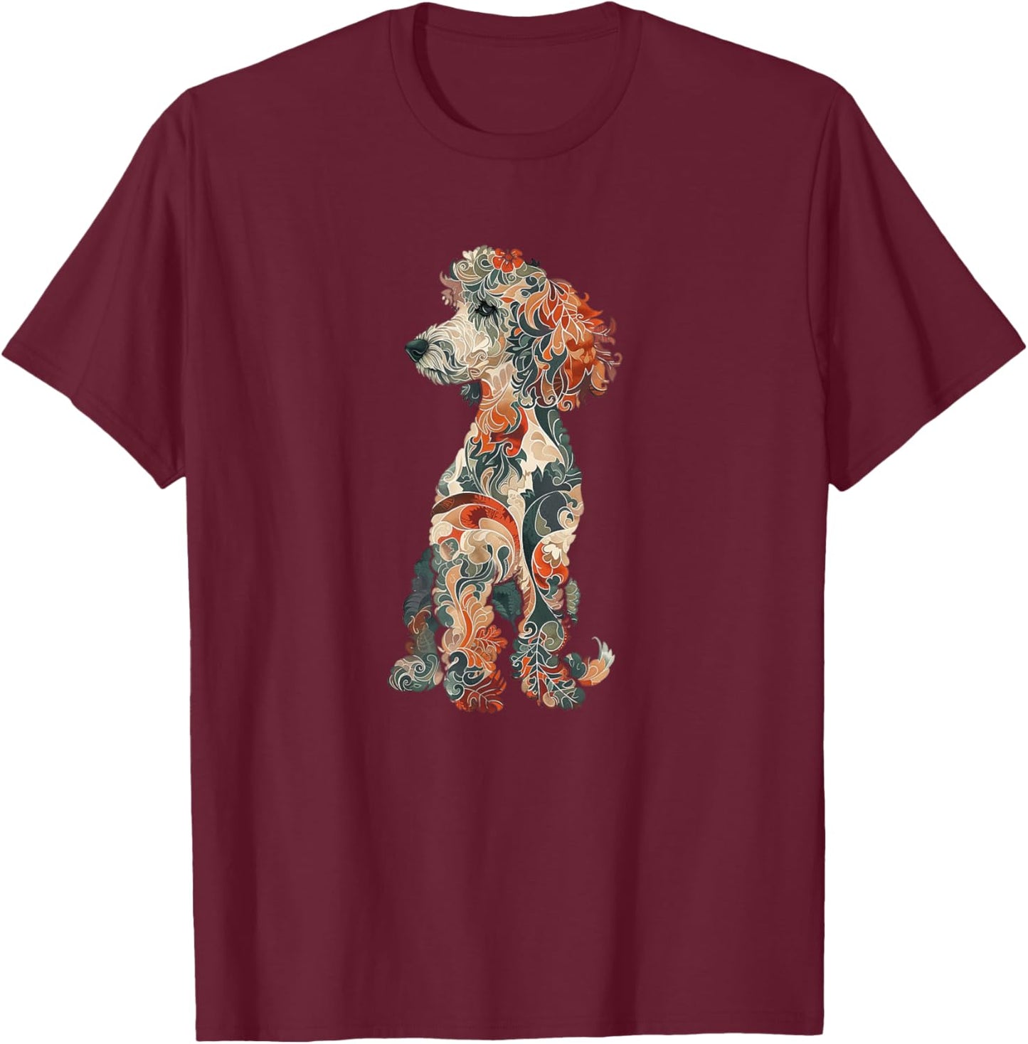 & Girls Multicolored Cute Folk Art Poodle Lover T-Shirt - T-Shirt | Maroon