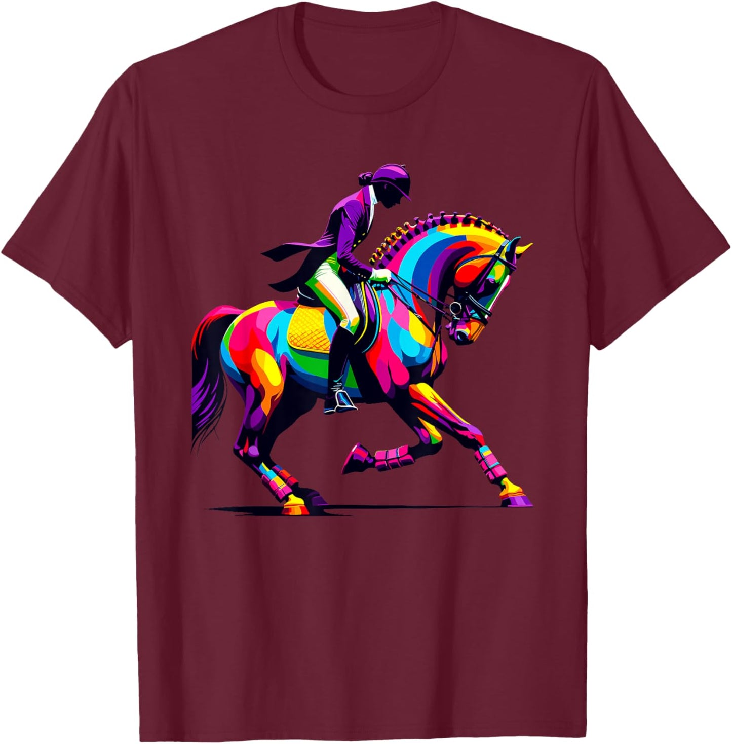 Colorful Pop Art Dressage Horseback Riding Equestrian Horse T-Shirt - T-Shirt | Maroon