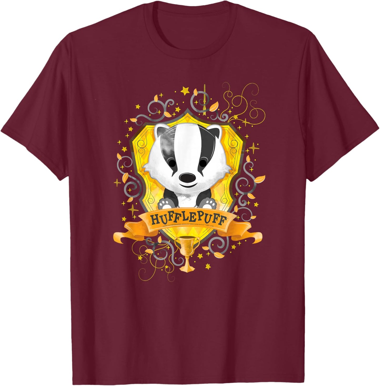 Harry Potter Watercolor Hufflepuff Crest T-Shirt - T-Shirt | Maroon