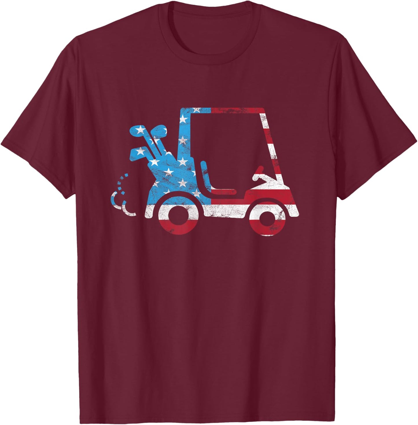 Golf Cart American Flag - Patriotic Golfer T-Shirt - T-Shirt | Maroon
