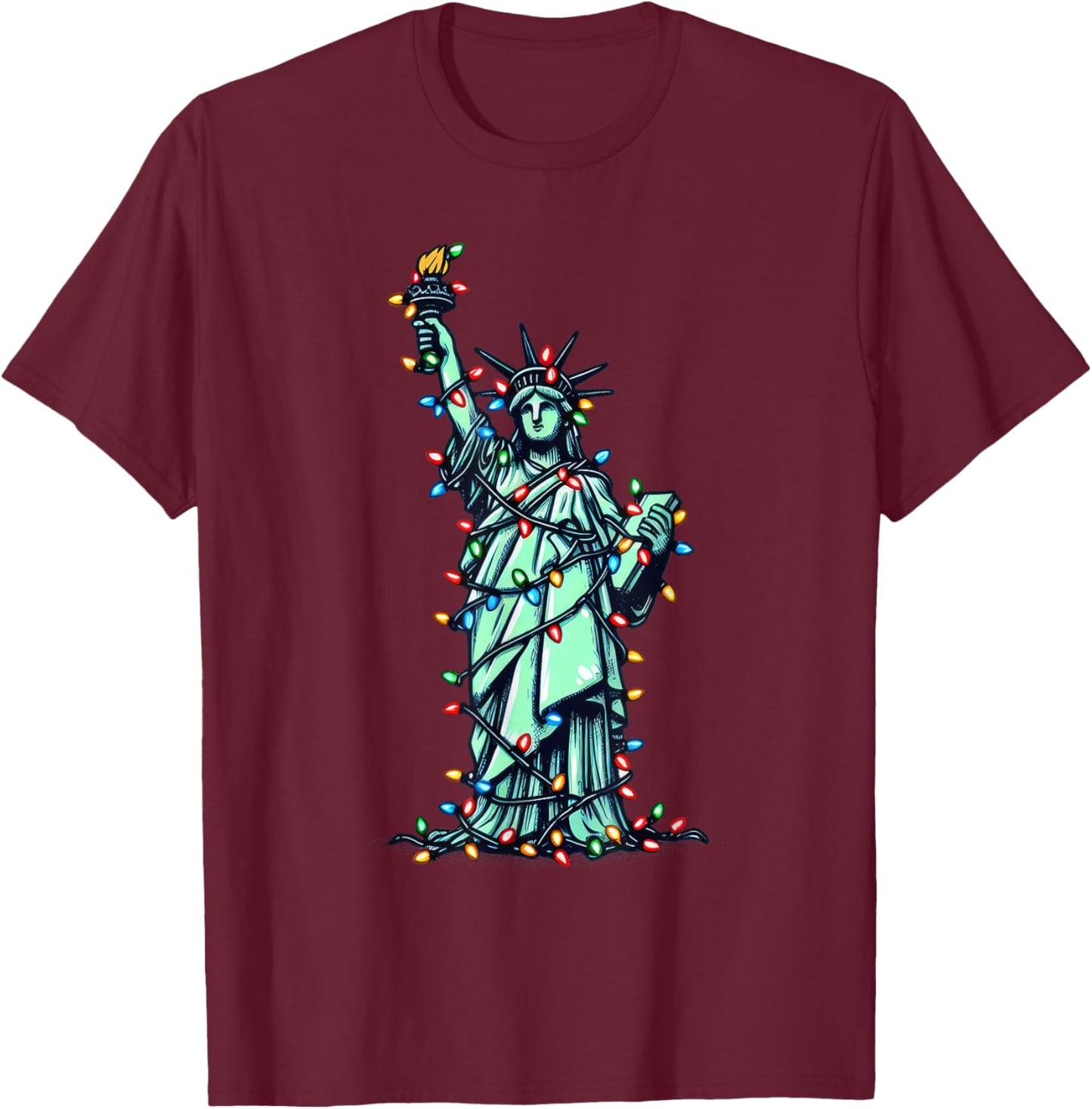 American Patriotic Xmas Outfit Cute Santa Statue of Liberty T-Shirt - T-Shirt | Maroon
