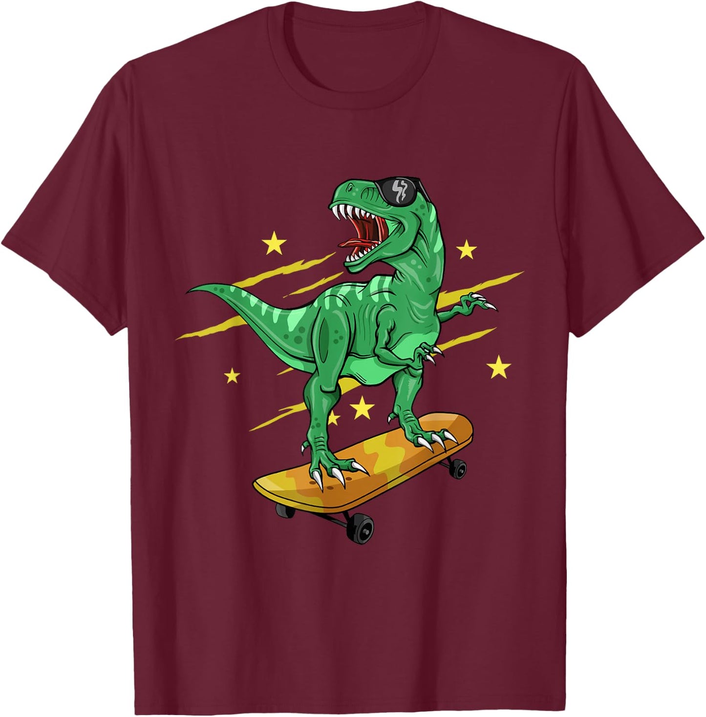 Skating Dinosaur Skateboard T-Shirt - T-Shirt | Maroon