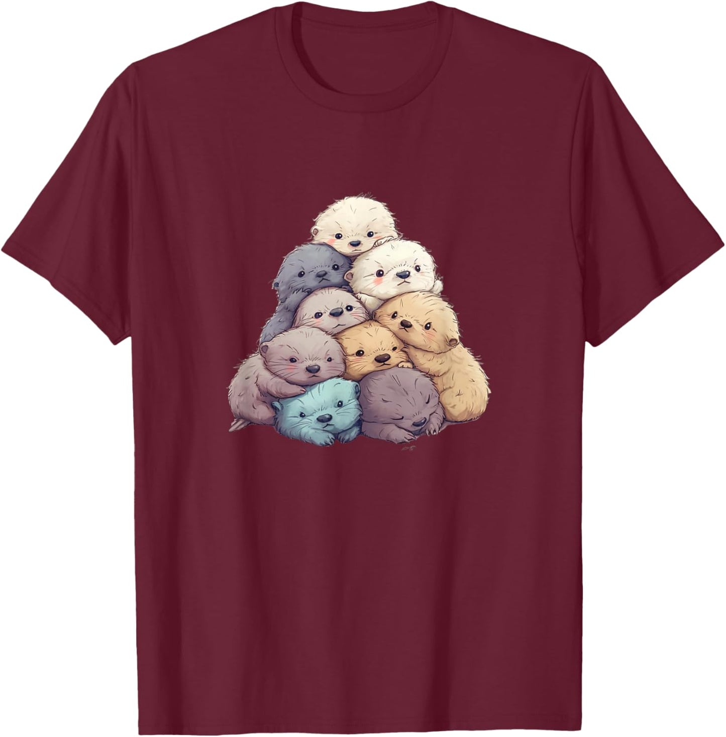Cute Kawaii Pastel Otter Boys Girls Kids T-Shirt - T-Shirt | Maroon