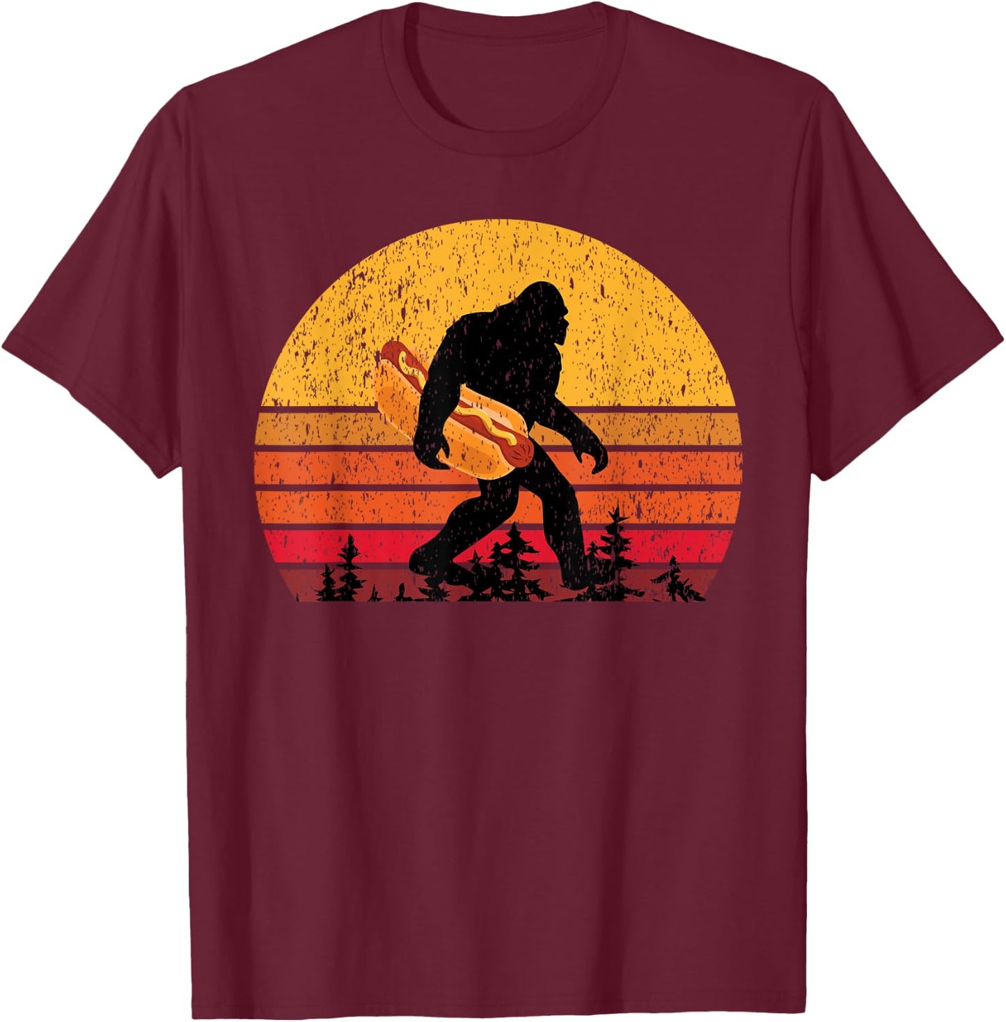 Bigfoot & Men Hot Dog T-Shirt - T-Shirt | Maroon