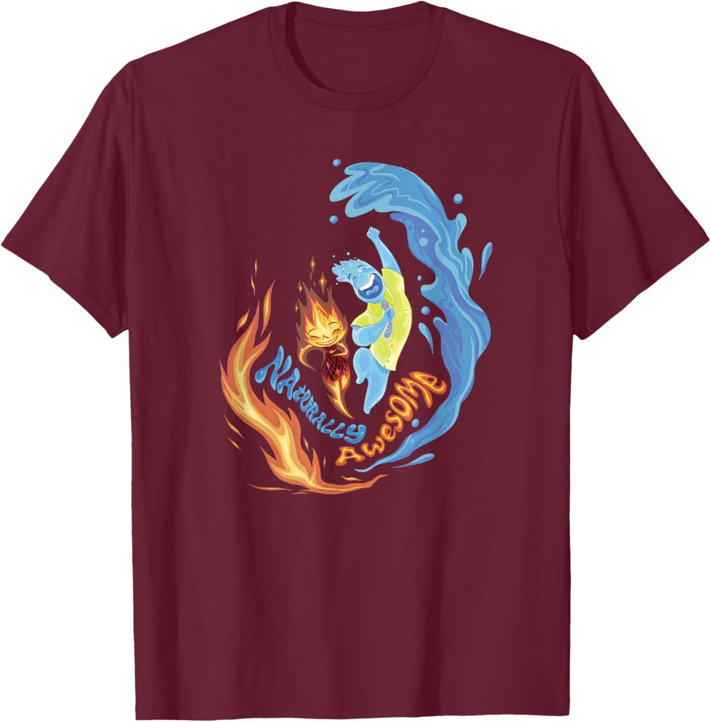 Disney Pixar Elemental Naturally Awesome Ember & Wade Shot T-Shirt - T-Shirt | Maroon