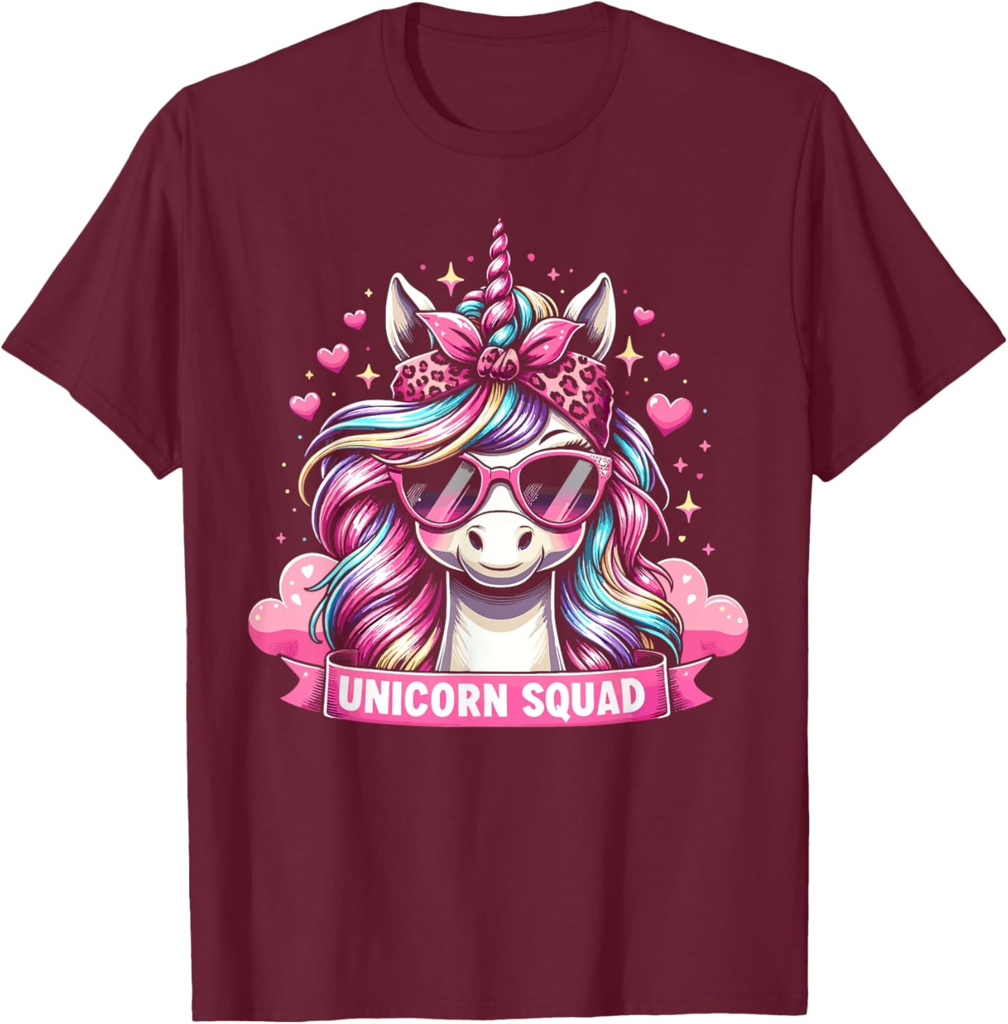 Unicorn Squad - Graceful Unicorn with leopard Bandana T-Shirt - T-Shirt | Maroon
