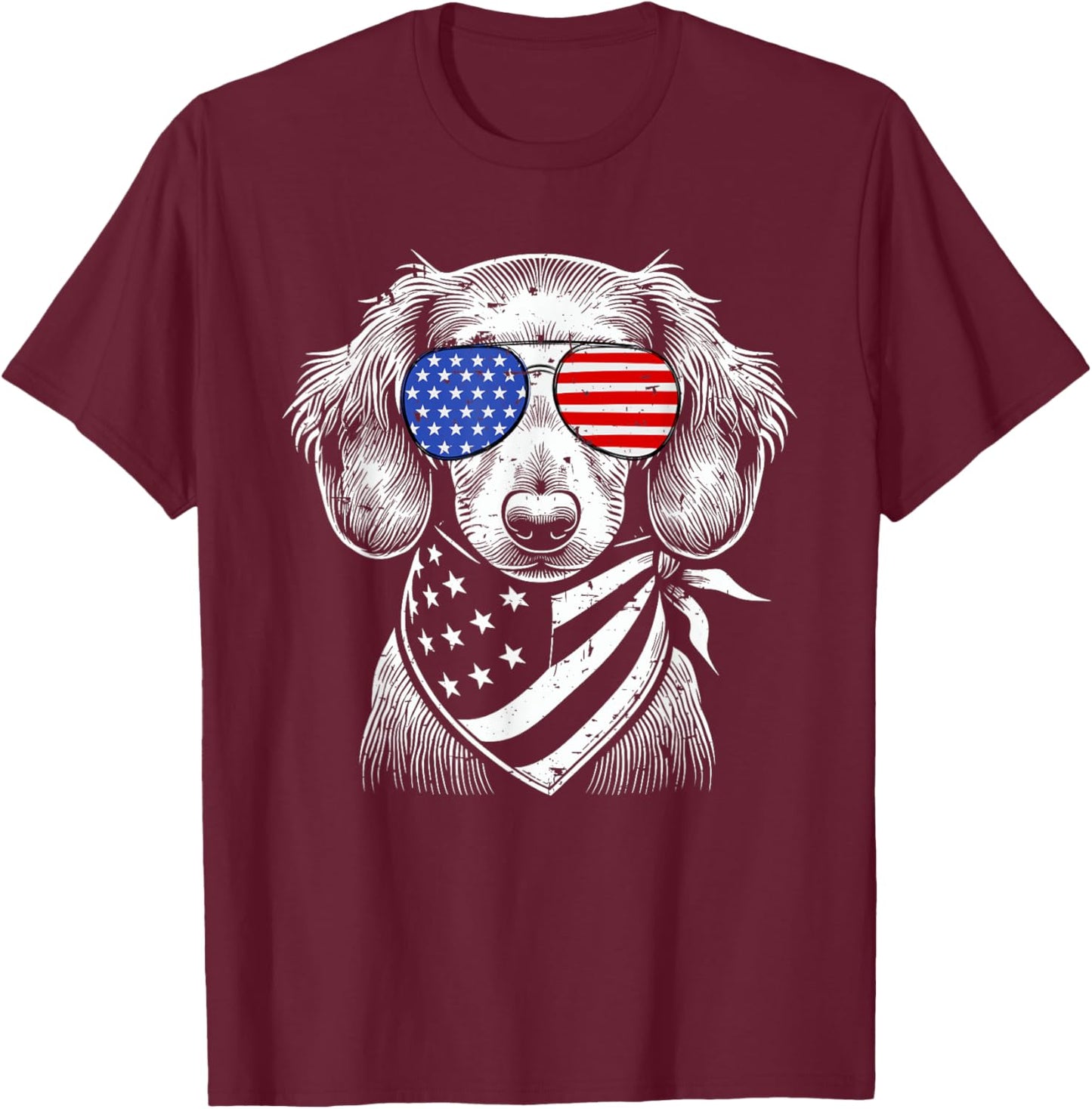 Dachshund Wiener Dog Patriotic 4th of July American US Flag T-Shirt - T-Shirt | Maroon