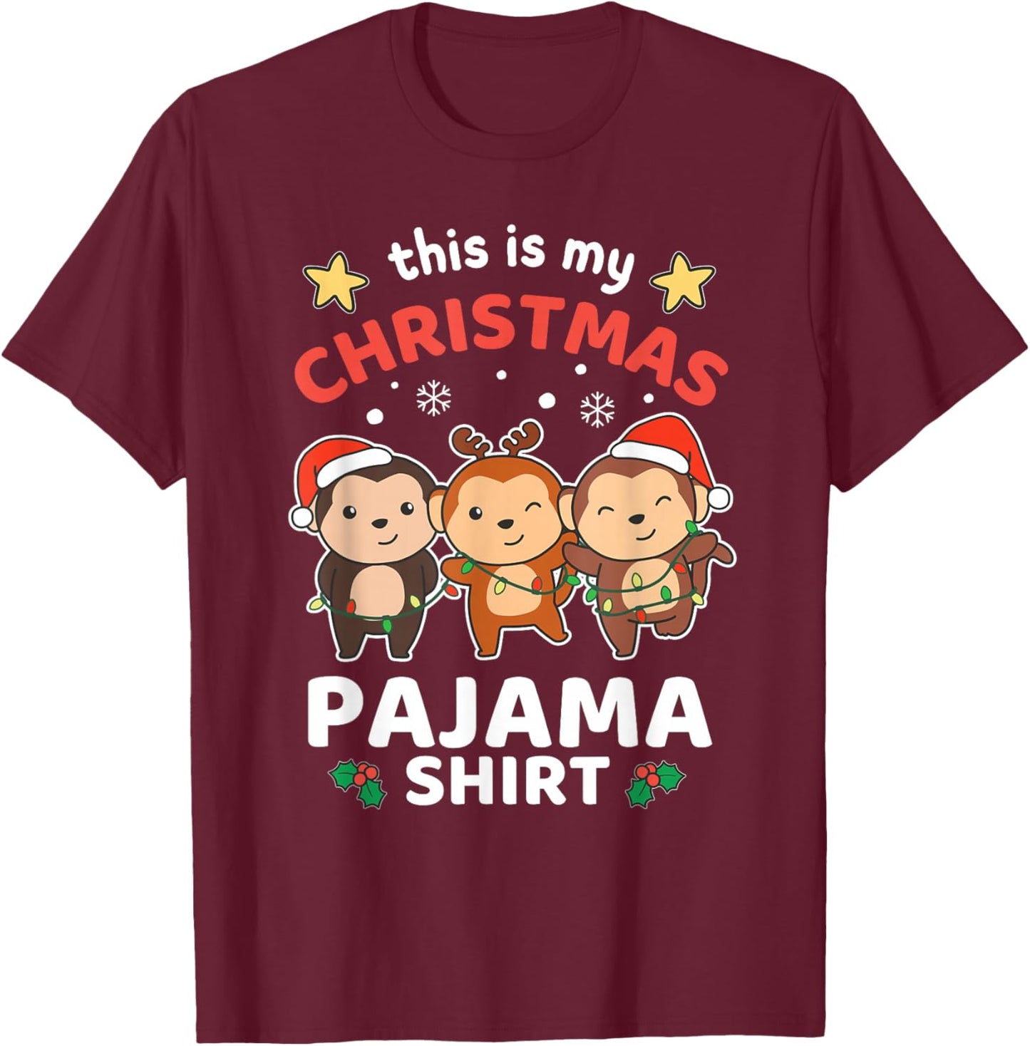 Monkey Christmas This Is My Christmas Pajama T-Shirt - T-Shirt | Maroon