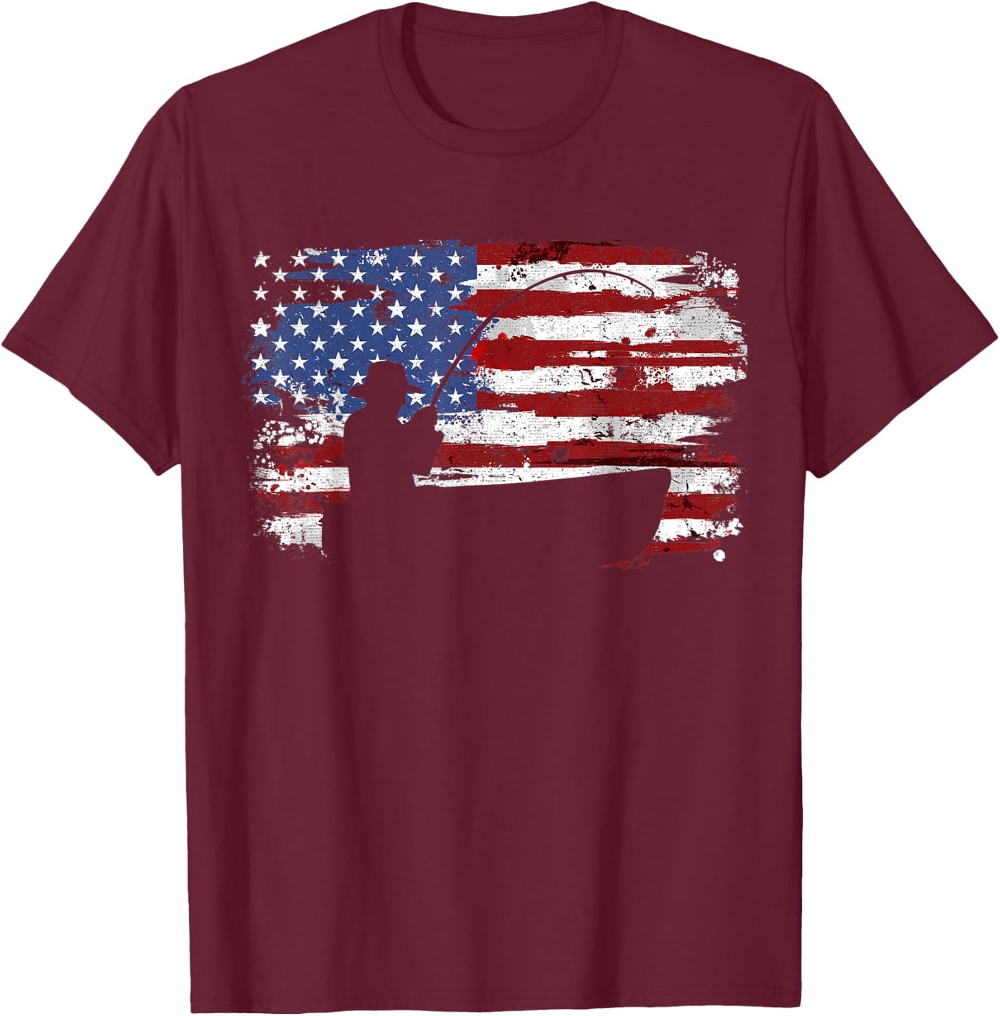 Fishing Vintage American Flag T-Shirt - T-Shirt | Maroon