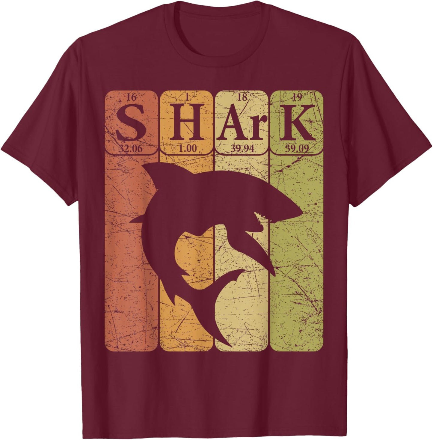 Shark Periodic Table Elements Retro Shark Selachimorphaphile T-Shirt - T-Shirt | Maroon