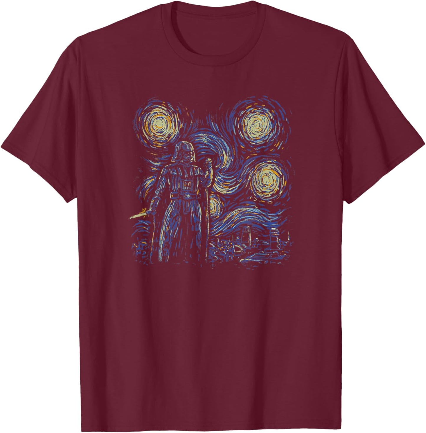 Star Wars Classic Darth Vader In Van Gogh's Starry Night T-Shirt - T-Shirt | Maroon