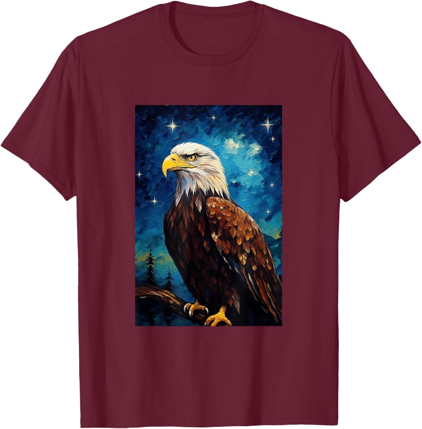 Eagle Designs. Bald Eagle Bird - -Adults, Kids - Black - Short Sleeve - Small - Classic Fit T-Shirt - T-Shirt | Maroon