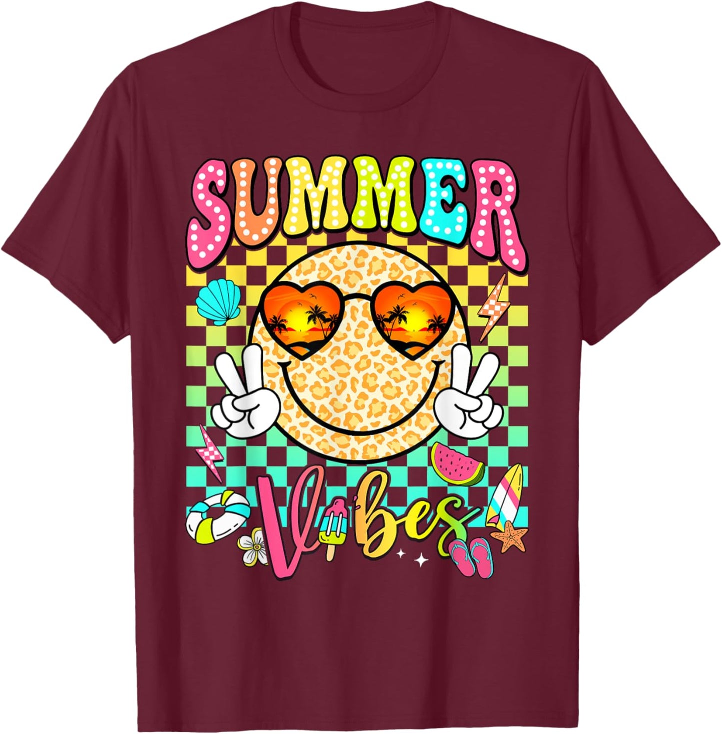 Groovy Summer Vibes Women Girl Kids Summer Beach Vacation T-Shirt - T-Shirt | Maroon