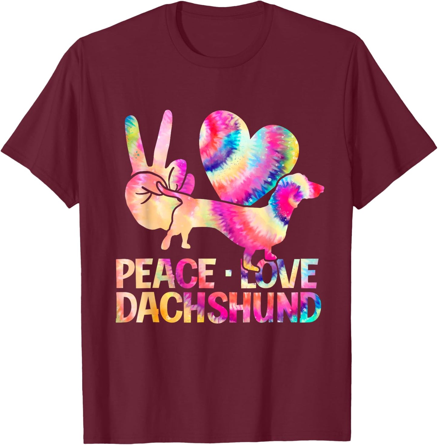 Hippie Dog Cute Animal Lover Gift Wiener Tie Dye Dachshund T-Shirt - T-Shirt | Maroon