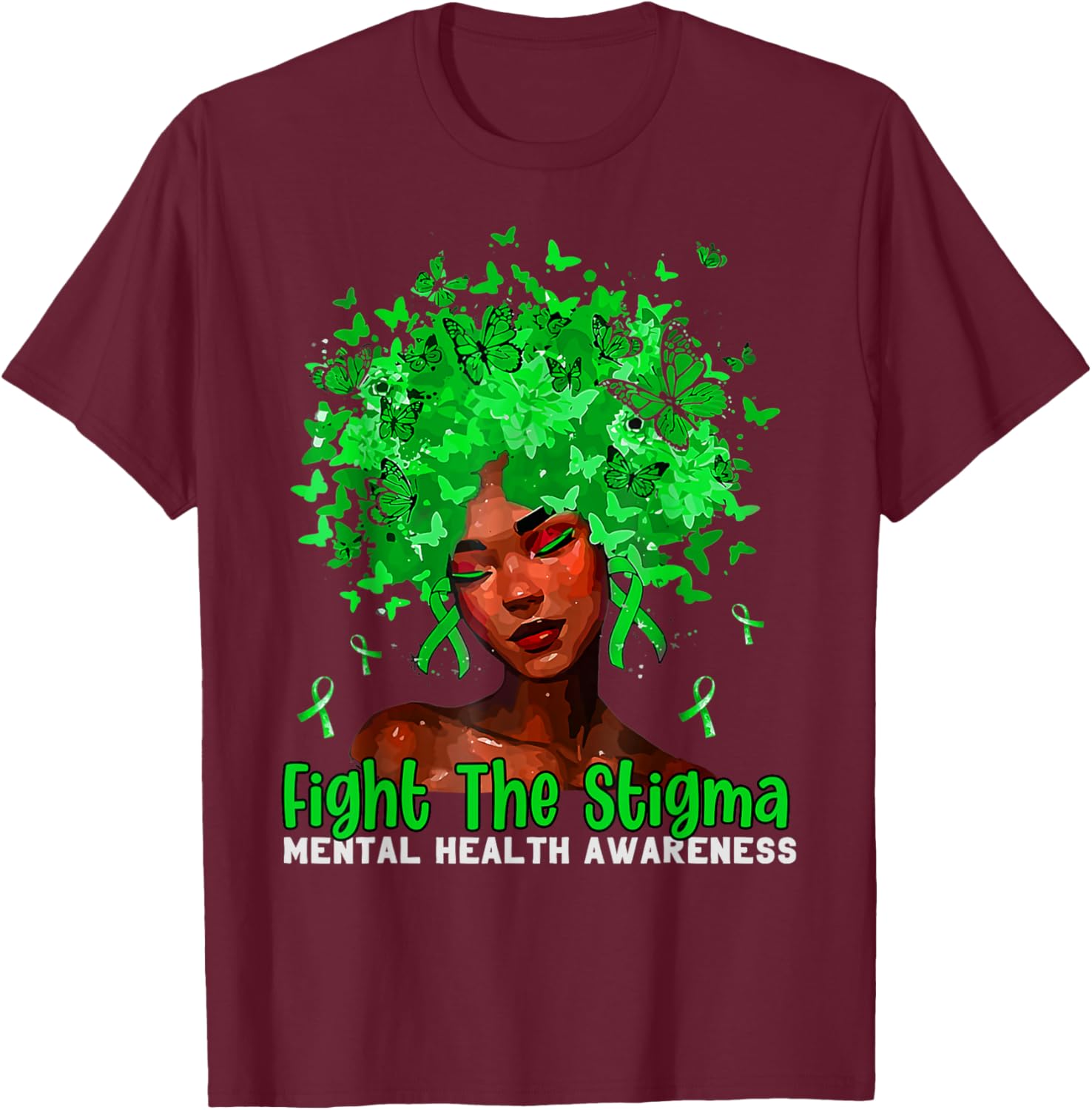 Mental Health Matters Fight The Stigma Afro African American T-Shirt - T-Shirt | Maroon