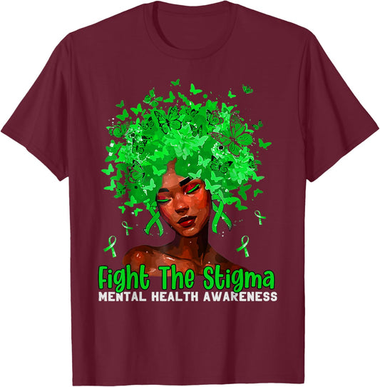 Mental Health Matters Fight The Stigma Afro African American T-Shirt - T-Shirt | Maroon