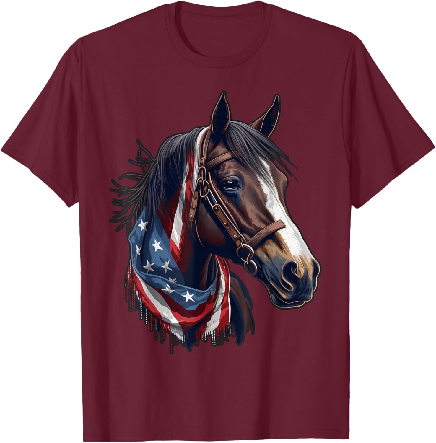 USA 4th Of July Horse on Patriotic American Horse T-Shirt - T-Shirt | Maroon