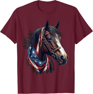 USA 4th Of July Horse on Patriotic American Horse T-Shirt - T-Shirt | Maroon