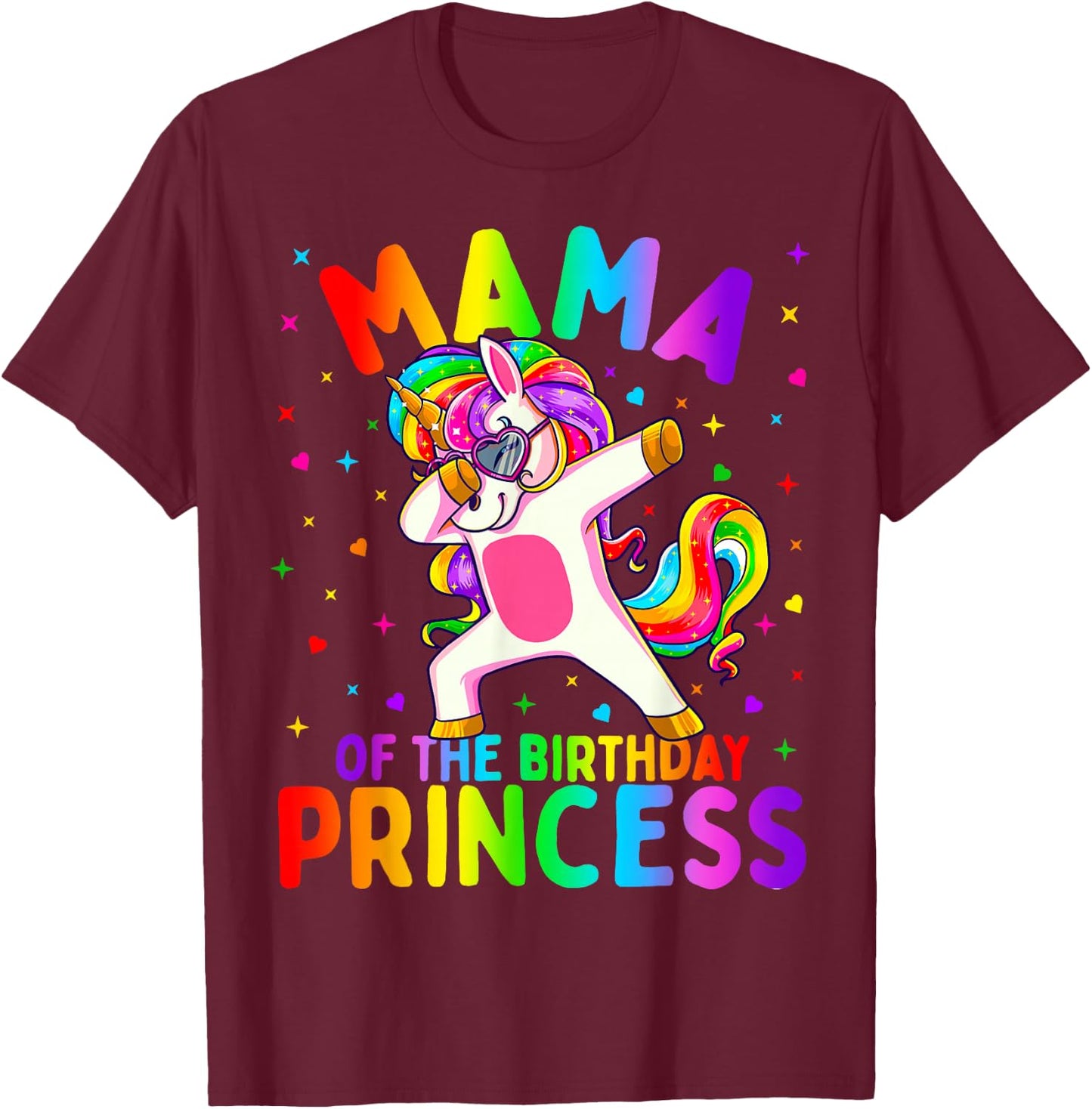 Mama of The Birthday Princess Girl Dabbing Unicorn Mom T-Shirt - T-Shirt | Maroon
