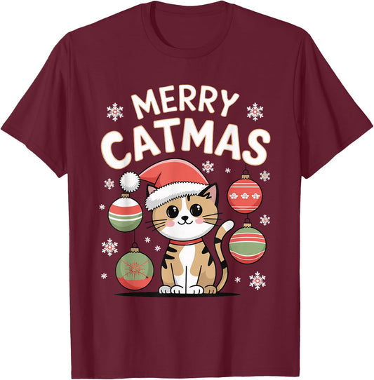Merry Catmas T-Shirt - T-Shirt | Maroon