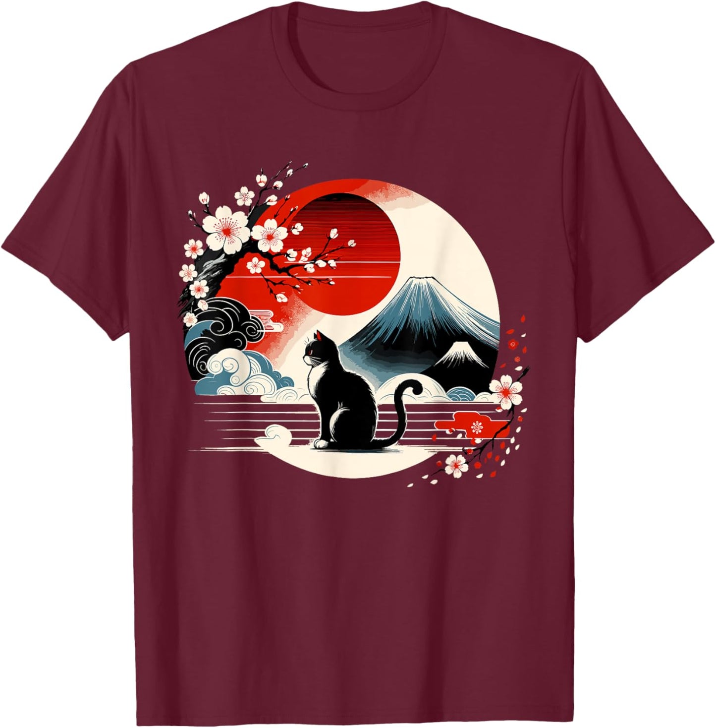 Kawaii Cat Anime Japanese Retro Men Women Kids Funny Cat T-Shirt - T-Shirt | Maroon