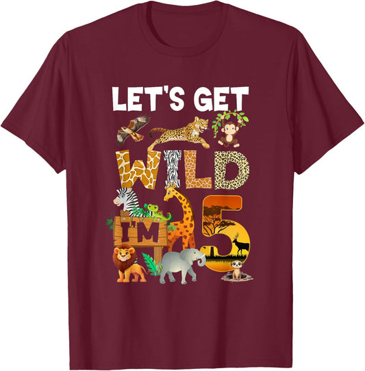 5 Year Old Zoo Birthday Safari Jungle Animal 5Th Bday T-Shirt - T-Shirt | Maroon