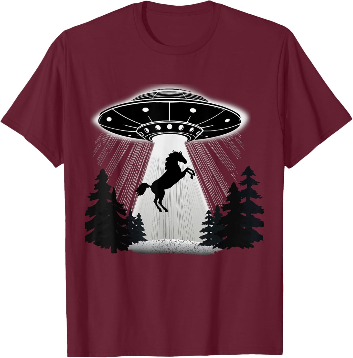 UFO Horse Alien Abduction Flying Saucer Equestrian Cowboy T-Shirt - T-Shirt | Maroon