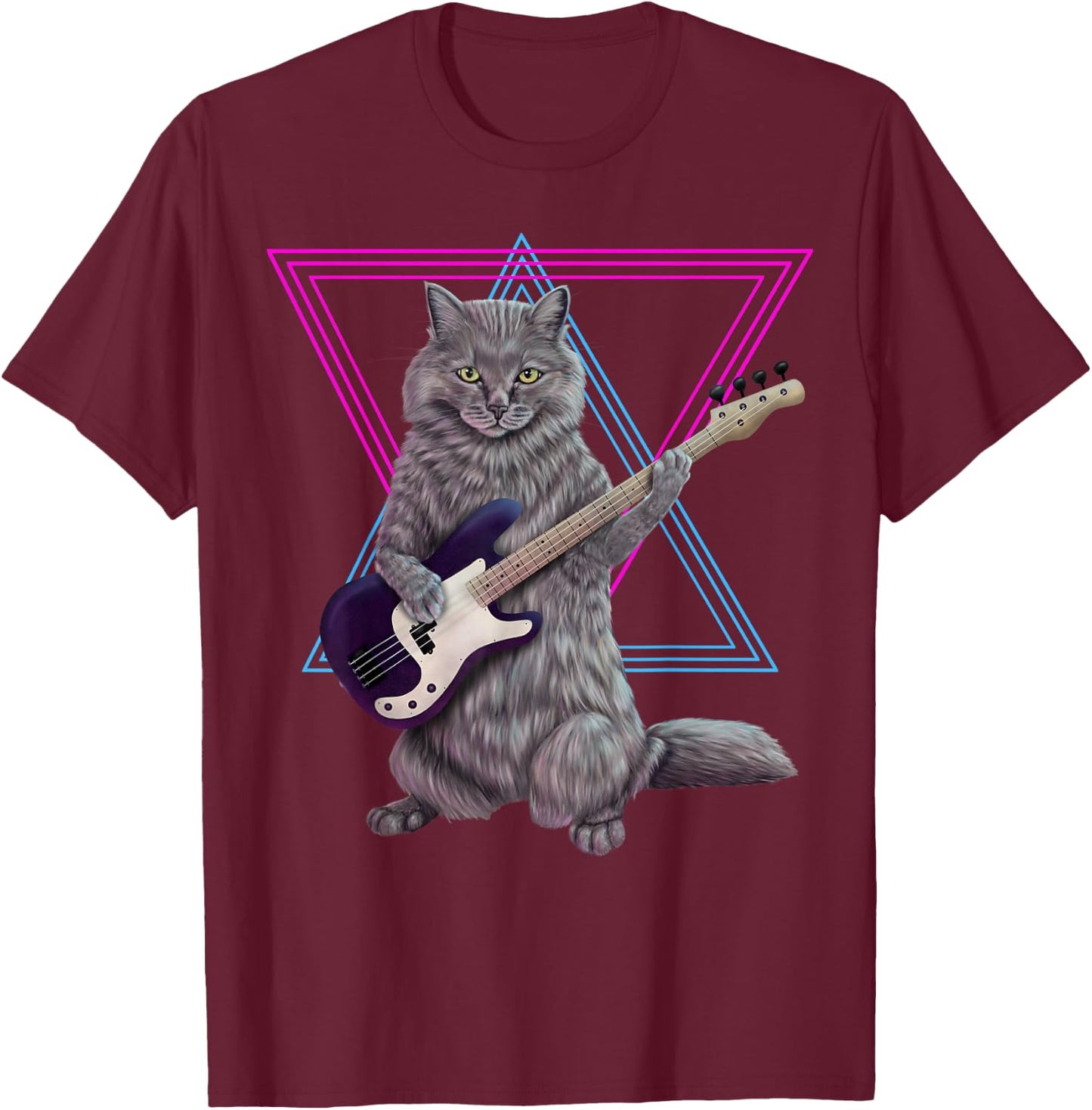 Basskatze - Rockkitty on a Bass Guitar T-Shirt - T-Shirt | Maroon